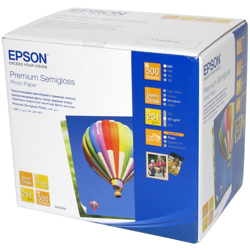 Фотобумага полуглянцевая Epson Premium Semigloss Photo Paper,10x15см, 251 г/м2, 500 листов