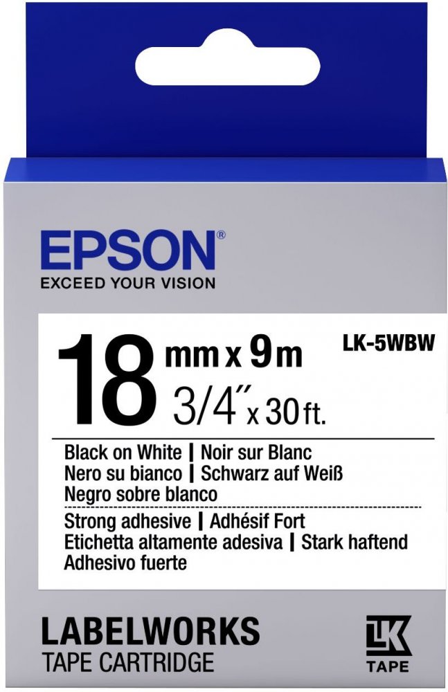 Картридж термотрансферный усиленный (Label Cartridge) Epson LK-5WBW Black on White (черный на белой ленте) для LW-300/900P