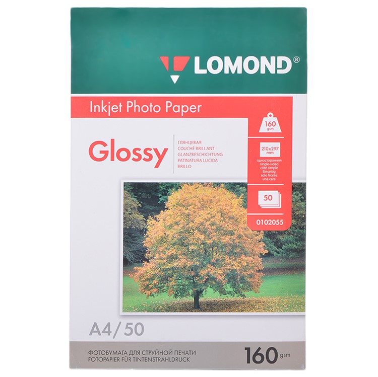 Фотобумага глянцевая Lomond, А4, 160 г, 50л
