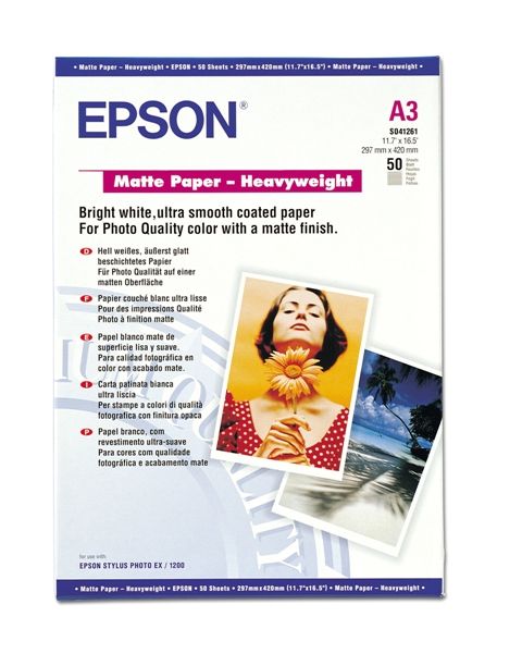 Фотобумага матовая Epson Matte Paper Heavyweight , А3, 167г/м2, 50листов