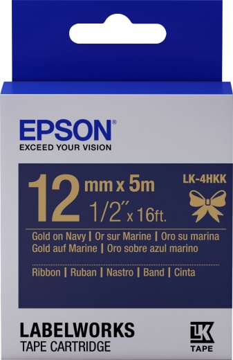 Картридж термотрансферный (Label Cartridge) Epson LK-4HKK Gold on Navy (золотой на темно-синей ленте) для LW-300/900P